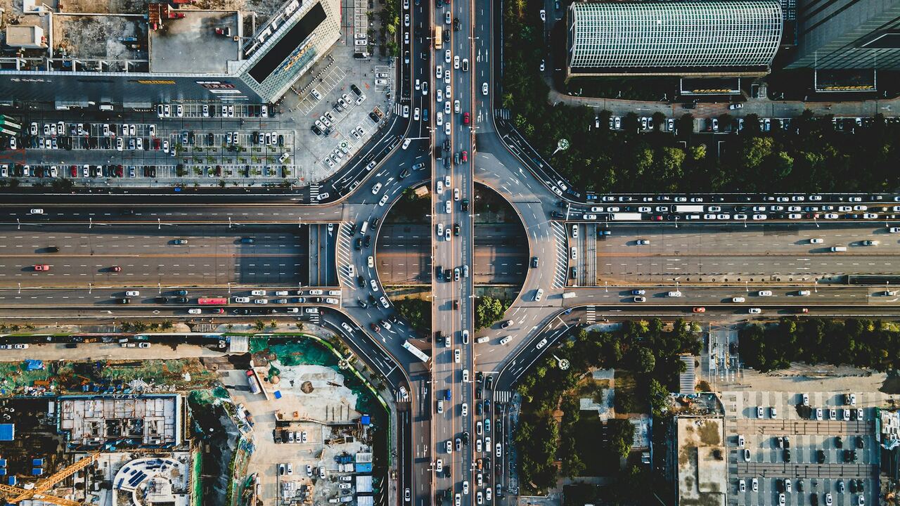 Aerial view of an urban road junction