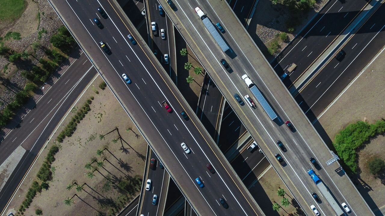 Aerial view of a multi-lane highway